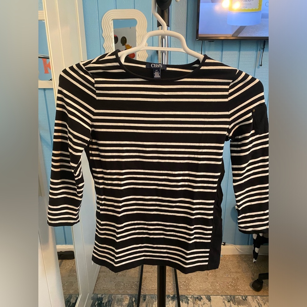 Chaps Striped Black and White Long Sleeves
